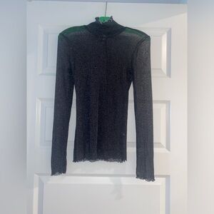 Free People Women’s Sheer Sparkly Black Blouse - Medium